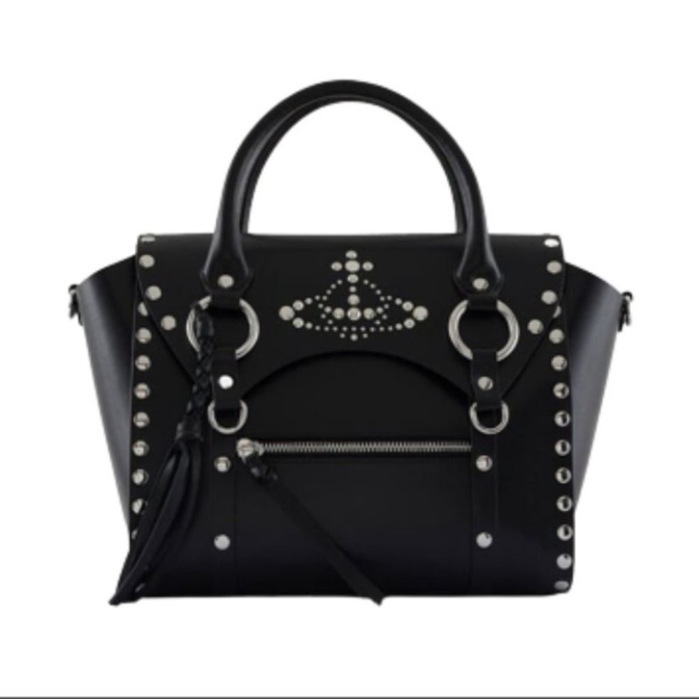 NWT Vivienne Westwood Studded Medium Betty tote bag black leather